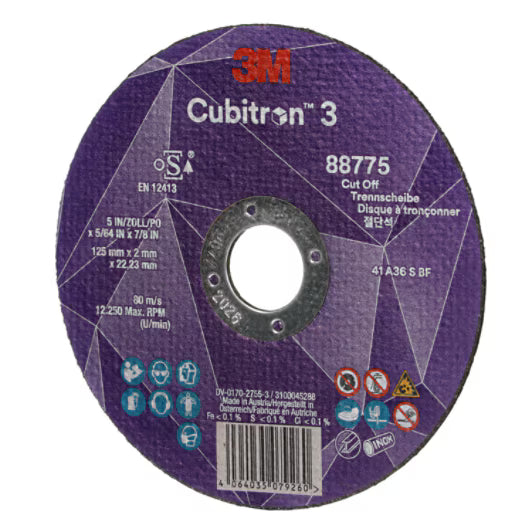 3M™ Cubitron™ 3 doorslijpschijf, 88775, 36+, T41, 125 mm x 2 mm x 22,23 mm, EN, 25/verpakking, 50 stuks/doos