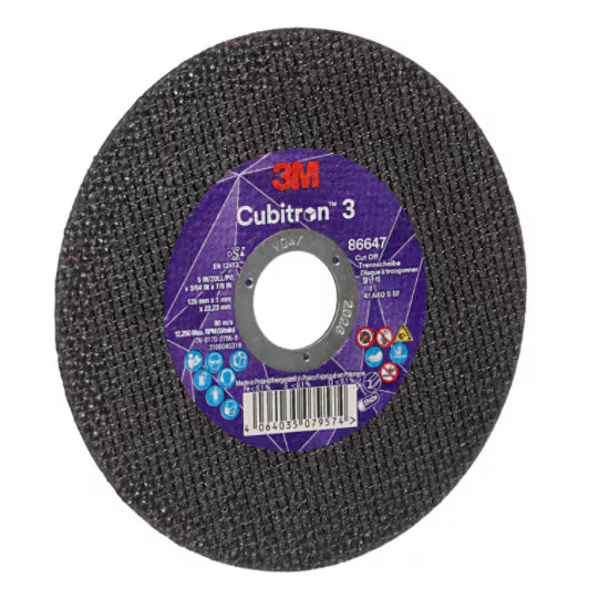 3M™ Cubitron™ 3 doorslijpschijf, 86647, 60+, T41, 125 mm x 1 mm x 22,23 mm, EN, 25/verpakking, 50 stuks/doos