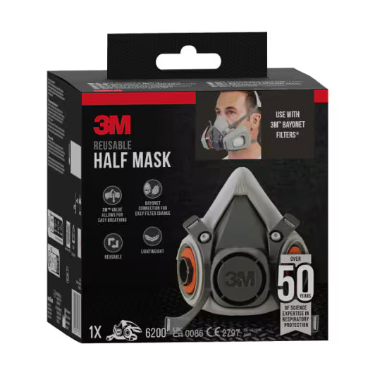 3M™ Herbruikbare halfgelaatsmondmasker-behuizing 6200, medium