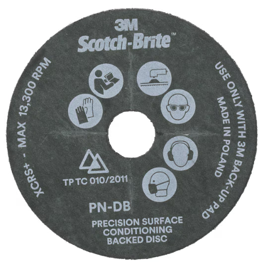 Scotch-Brite™ Precision Surface Conditioning-schijf met duurzame rug, PN-DB, Extra Coarse, 100 mm x 16 mm, 10/Carton, 40 ea/Case