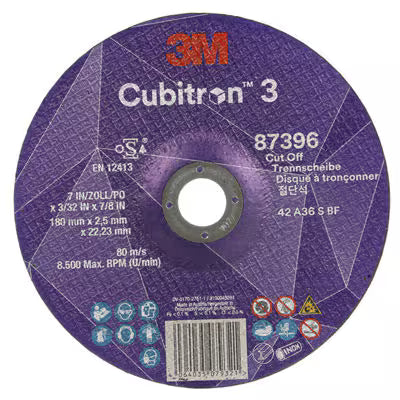 3M™ Cubitron™ 3 doorslijpschijf, 87396, 36+, T42, 180 mm x 2,5 mm x 22,23 mm, EN, 25/verpakking, 50 stuks/doos