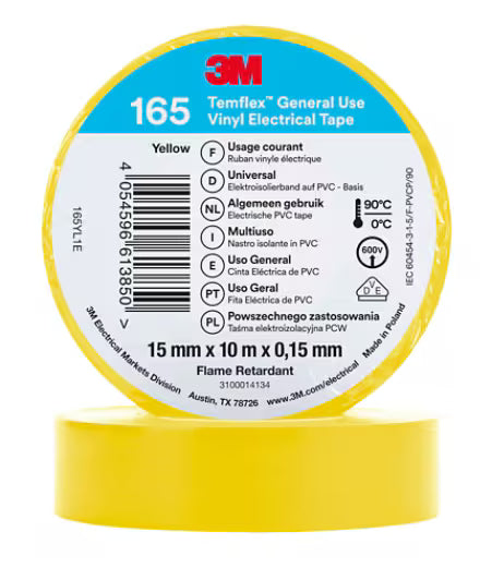 3M™ Temflex™ Vinyl isolatietape 165, Geel, 15 mm x 10 m