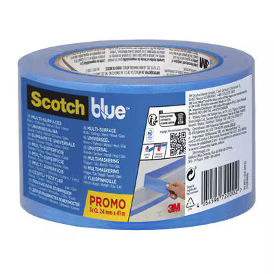 ScotchBlue™ Multi-oppervlak Afplaktape, 24 mm x 41 m, 3 Rollen/Verpakking, 100% PEFC, SGSCH-PEFC-COC-110078