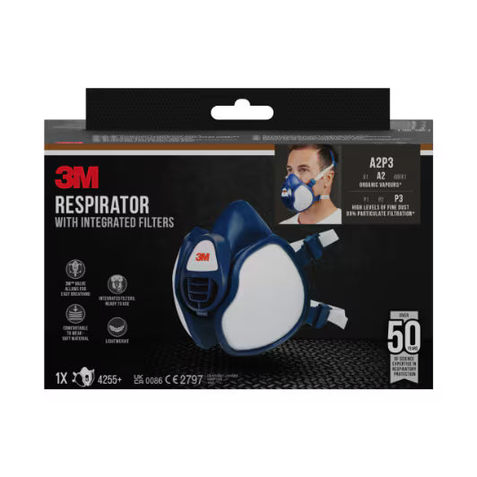 3M™ Maintenance Free Half Mask Respirator, 4255+, FFA2P3R D Filters, 1/Pack