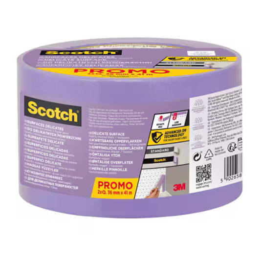 Scotch® Afplaktape voor kwetsbare oppervlakken, 36 mm x 41 m, 2 Rollen/Verpakking, 100% PEFC SGSCH-PEFC-COC-110078