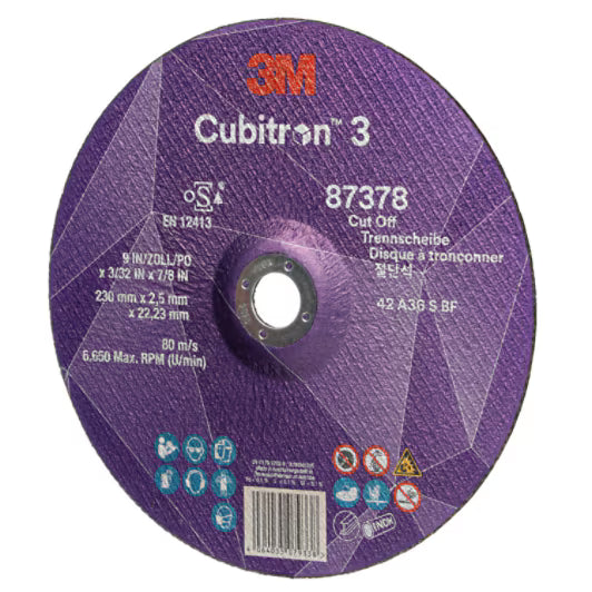 3M™ Cubitron™ 3 doorslijpschijf, 87378, 36+, T42, 230 mm x 2,5 mm x 22,23 mm, EN, 25/verpakking, 50 stuks/doos