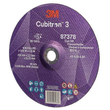 3M™ Cubitron™ 3 doorslijpschijf, 87378, 36+, T42, 230 mm x 2,5 mm x 22,23 mm, EN, 25/verpakking, 50 stuks/doos