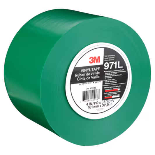 3M™ Duurzame vloermarkeringstape 971L, Green, 101.6 mm x 33 m, 0.43 mm, Individually Wrapped Conveniently Packaged