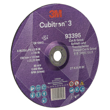 3M™ Cubitron™ 3 Cut & Grind-schijf, 93395, 36+, T27, 230 mm x 3,8 mm x 22,23 mm, EN, 10/verpakking, 20 stuks/doos