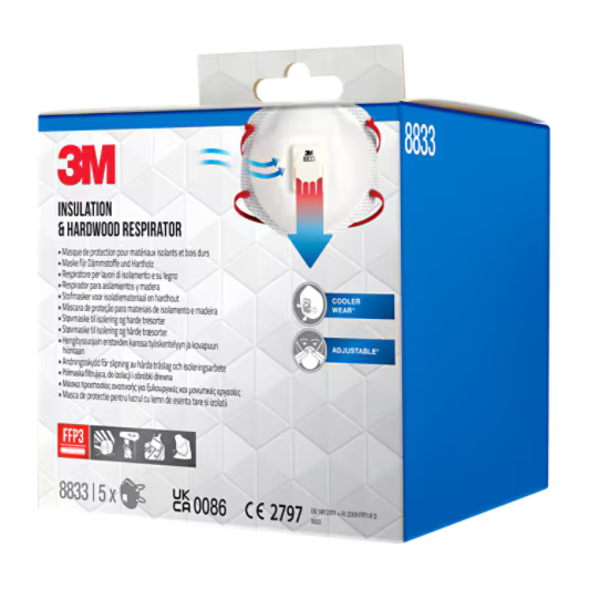 3M™ Particulate Respirator 8833PRO5, FFP3, Valved, 5/Pack, 6 Pack/Case