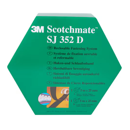 3M™ Hersluitbare Lus en Haak Klittenband SJ352D, Zwart, 25 mm x 5 m, 4.4 mm, Dispenserdoos