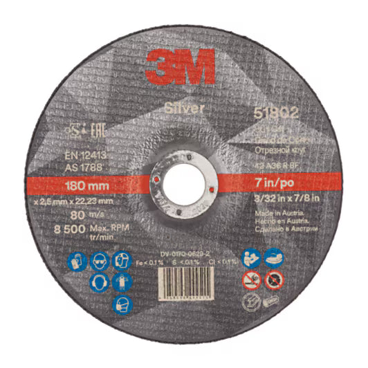 3M™ Silver Doorslijpschijf, T42, 180 mm x 2.5 mm x 22.23 mm