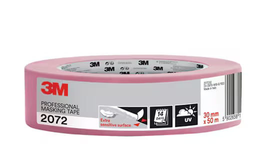 Professionele Maskeertape 2072 van 3M™, extra gevoelig, roze, 30 mm x 50 m,  1 rol/verpakking