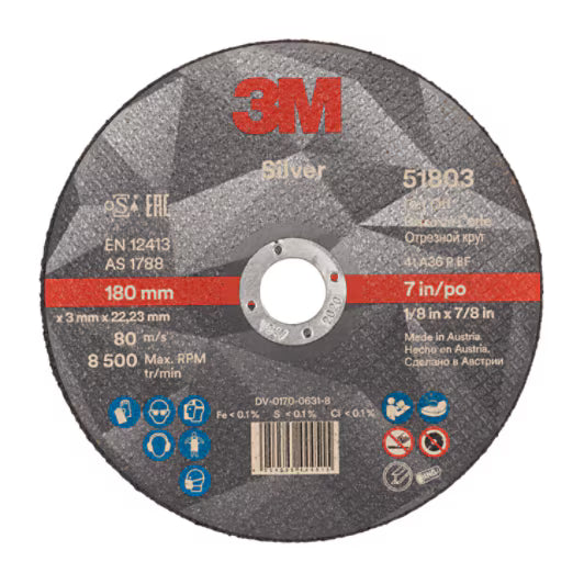 3M™ Silver Doorslijpschijf, T41, 180 mm x 3 mm x 22.23 mm