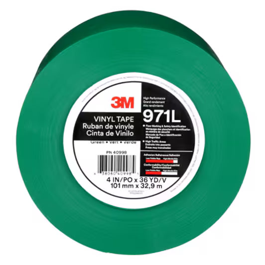 3M™ Duurzame vloermarkeringstape 971L, Green, 101.6 mm x 33 m, 0.43 mm, Individually Wrapped Conveniently Packaged