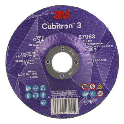 3M™ Cubitron™ 3 doorslijpschijf, 87963, 36+, T42, 125 mm x 2,5 mm x 22,23 mm, EN, 25/verpakking, 50 stuks/doos