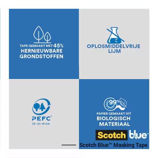 ScotchBlue™ Multi-oppervlak Afplaktape, 24 mm x 41 m, 3 Rollen/Verpakking, 100% PEFC, SGSCH-PEFC-COC-110078