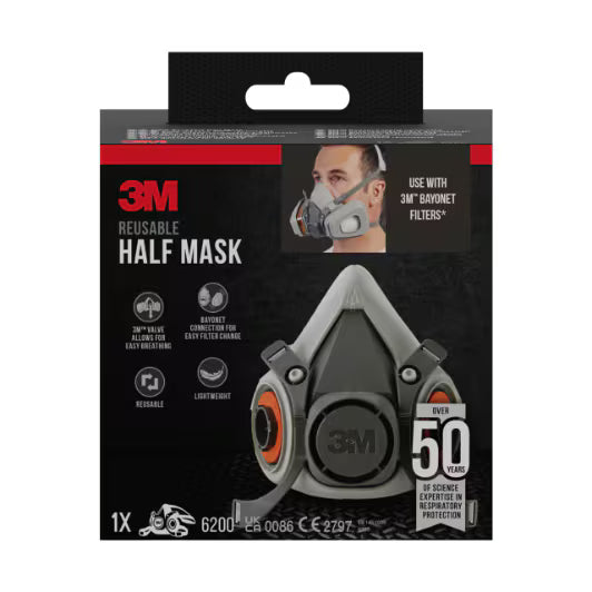 3M™ Herbruikbare halfgelaatsmondmasker-behuizing 6200, medium