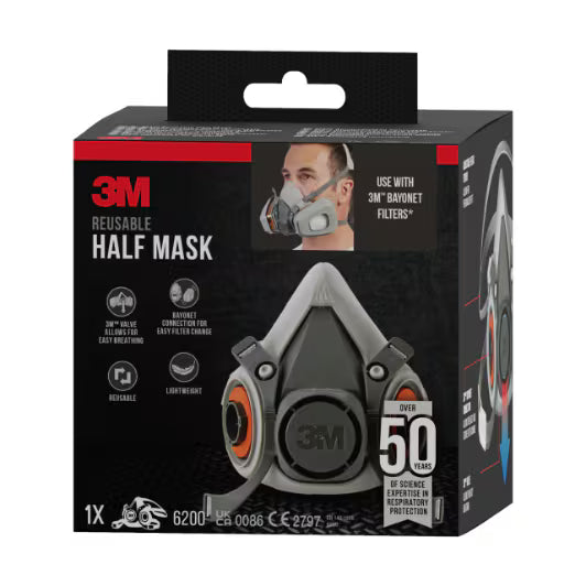 3M™ Herbruikbare halfgelaatsmondmasker-behuizing 6200, medium
