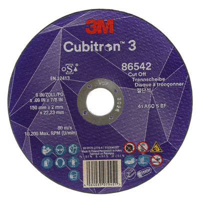 3M™ Cubitron™ 3 doorslijpschijf, 86542, 60+, T41, 150 mm x 2 mm x 22,23 mm, EN, 25/verpakking, 50 stuks/doos