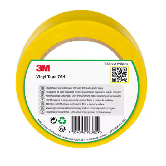3M™ Vinyl Tape Algemeen Gebruik 764, Geel, 50 mm x 33 m, 0.13 mm, Individueel en handig verpakt
