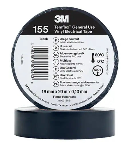 3M™ Temflex™ Vinyl isolatietape 155, Zwart, 19 mm x 20 m