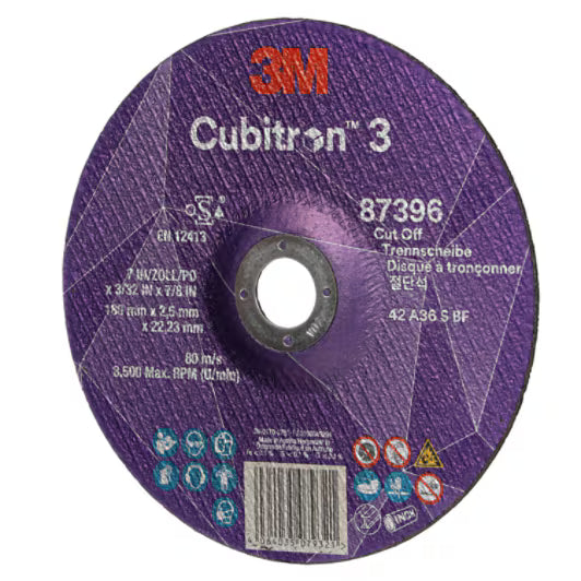 3M™ Cubitron™ 3 doorslijpschijf, 87396, 36+, T42, 180 mm x 2,5 mm x 22,23 mm, EN, 25/verpakking, 50 stuks/doos