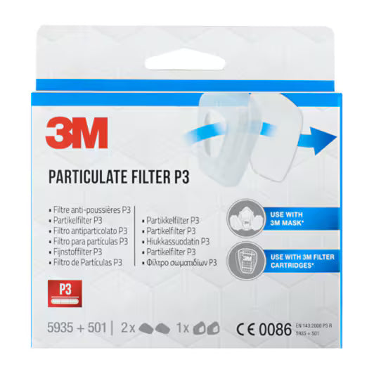 3M™ Fijnstoffilter 5935, 2 paar 5935 filters + 1 paar 501 filterhouders/verpakking
