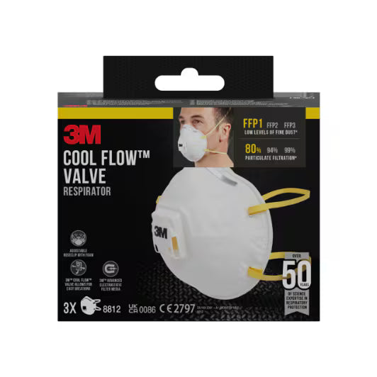 3M™ Stofmasker voor handmatig schuren 8812, FFP1, ventiel, 3/pak