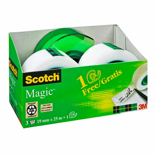 Scotch® Magic™ Onzichtbaar plakband, 3 rollen, 19 mm x 25 m + 1 plakbandhouder Gratis