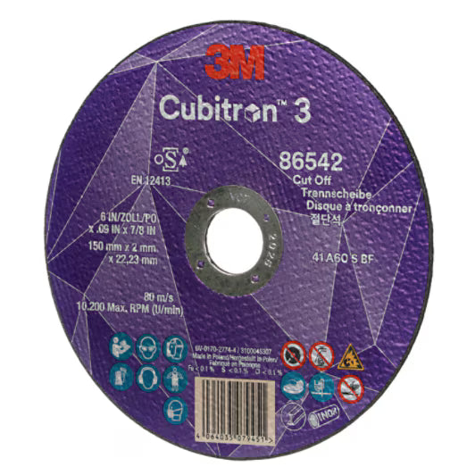 3M™ Cubitron™ 3 doorslijpschijf, 86542, 60+, T41, 150 mm x 2 mm x 22,23 mm, EN, 25/verpakking, 50 stuks/doos