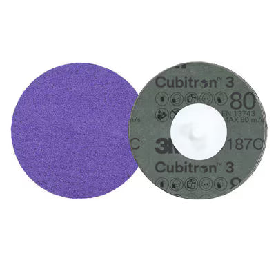 3M™ Cubitron™ 3 Roloc™ Fiberschijf 1187C, 80+, TR, Purple, 51 mm, 50/Carton, 200 ea/Case