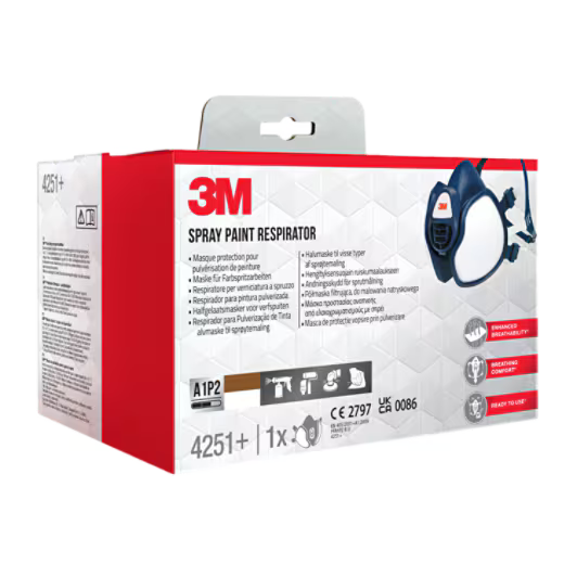 3M™ Maintenance Free Half Mask Respirator, 4251+, FFA1P2R D Filters, 1/PCK, 4PCK/CV