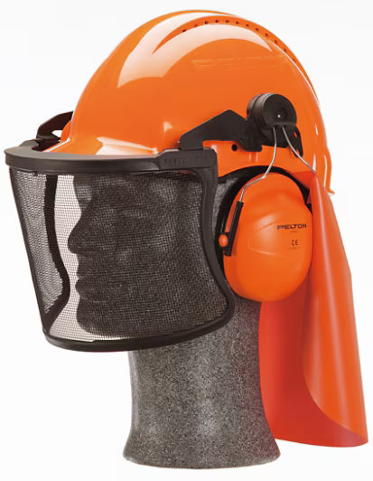 3M™ Helmcombinatie voor de bosbouw, G3000 oranje helm, Optime I gehoorkappen, gaas gelaatsscherm V5C, G3000NOR51V5C