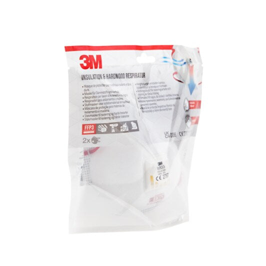 3M™ Stofmasker voor isolatiemateriaal en hardhout 8833C2, FFP3, met ventiel, 2/Pak