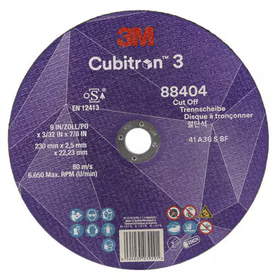 3M™ Cubitron™ 3 doorslijpschijf, 88404, 36+, T41, 230 mm x 2,5 mm x 22,23 mm, EN, 25/verpakking, 50 stuks/doos