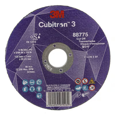 3M™ Cubitron™ 3 doorslijpschijf, 88775, 36+, T41, 125 mm x 2 mm x 22,23 mm, EN, 25/verpakking, 50 stuks/doos