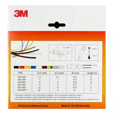 3M™ HSR 3000 Dunwandige Warmtekrimpkousbuis op Minirol, Geel-Groen 6/2 mm, 10 m, Dispenserdoos