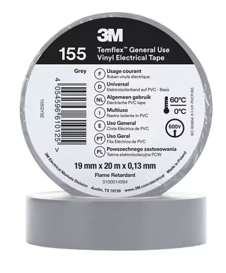 3M™ Temflex™ Vinyl isolatietape 155, Grijs, 19 mm x 20 m