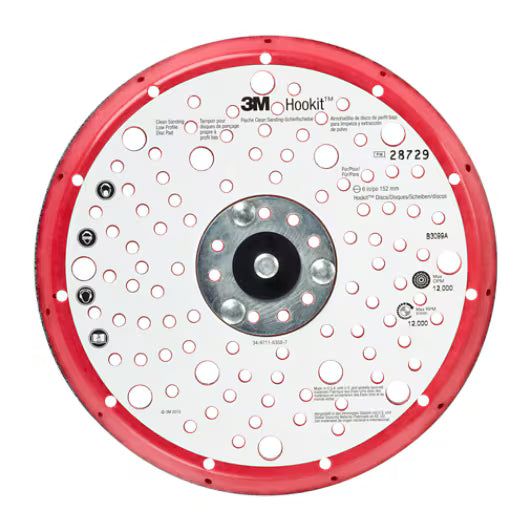 3M™ Hookit™ Schuurschijfsteunpad met laag profiel, rood, 150 mm, 5/16-24 in, Multihole, 28729