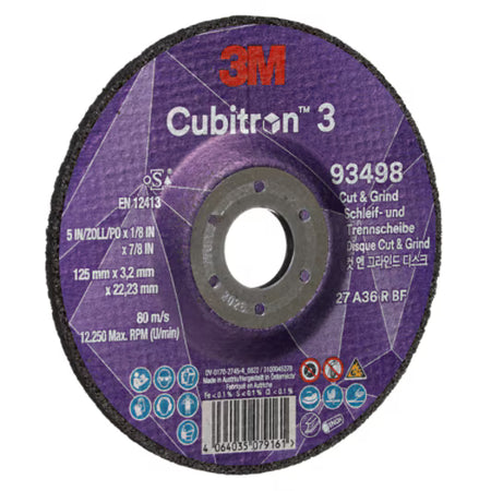 3M™ Cubitron™ 3 Cut & Grind-schijf, 93498, 36+, T27, 125 mm x 3,2 mm x 22,23 mm, EN, 10/verpakking, 20 stuks/doos