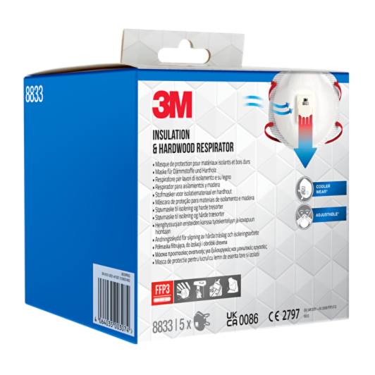 3M™ Particulate Respirator 8833PRO5, FFP3, Valved, 5/Pack, 6 Pack/Case
