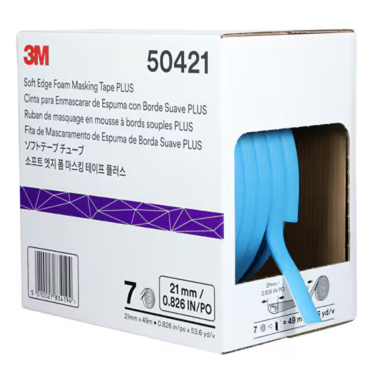 3M™ Soft Edge Foam Maskeer Afplakband Plus, Blauw, 21 mm x 49 m, 50421