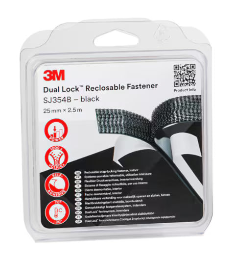 3M™ Dual Lock™ Hersluitbare Klikband SJ3540, Zwart, 25 mm x 2.5 m, 5.7 mm, 40 kopjes/cm², IPC
