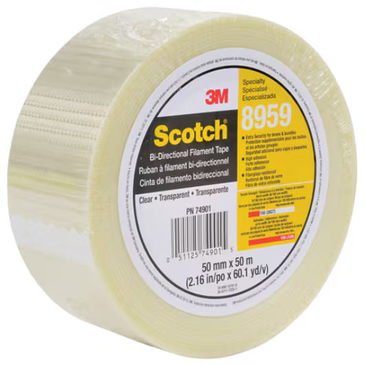 Scotch® Kruisgeweven Vezelversterkte Tape 8959, Transparant, 19 mm x 50 m, 0.15 mm
