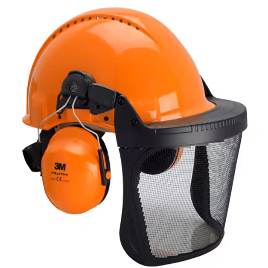 3M™ Bosbouwcombinatie, G3000 of veiligheidshelm, Optime II gehoorkappen, FH1 houder en 5B gaas gelaatsscherm, G3000MOR52FH15B
