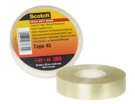 Scotch® 45 Polyester Tape, glasvezel versterkt, Transparant, 19 mm x 20 m, 0,2 mm