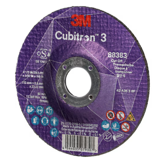 3M™ Cubitron™ 3 doorslijpschijf, 88383, 36+, T42, 115 mm x 2,5 mm x 22,23 mm, EN, 25/verpakking, 50 stuks/doos
