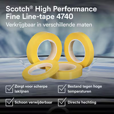 Scotch® High Performance Fine Line-tape 4740, Geel, 25 mm x 50 m