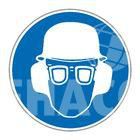 Sticker ‘Bril/Helm/Gehoorbescherming verplicht’ ø 100 mm